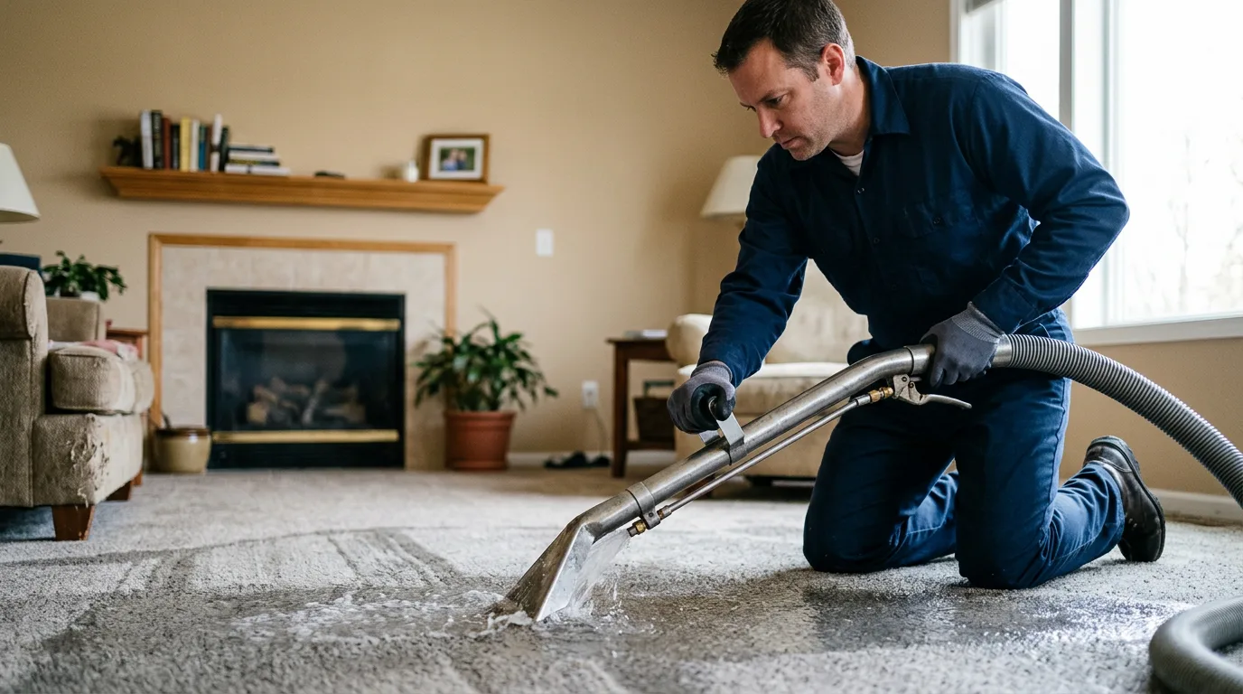 Water damage restoration technician working near San Jose, IL